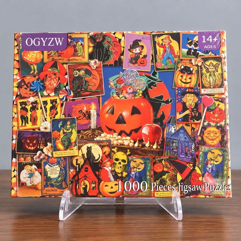 Vintage Halloween Collage 1000 Piece Jigsaw Puzzle Pumpkins Witches Cats Art